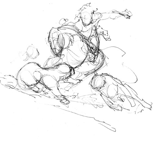 Dave Dorman — pencil rough for a Frank Frazetta tribute.