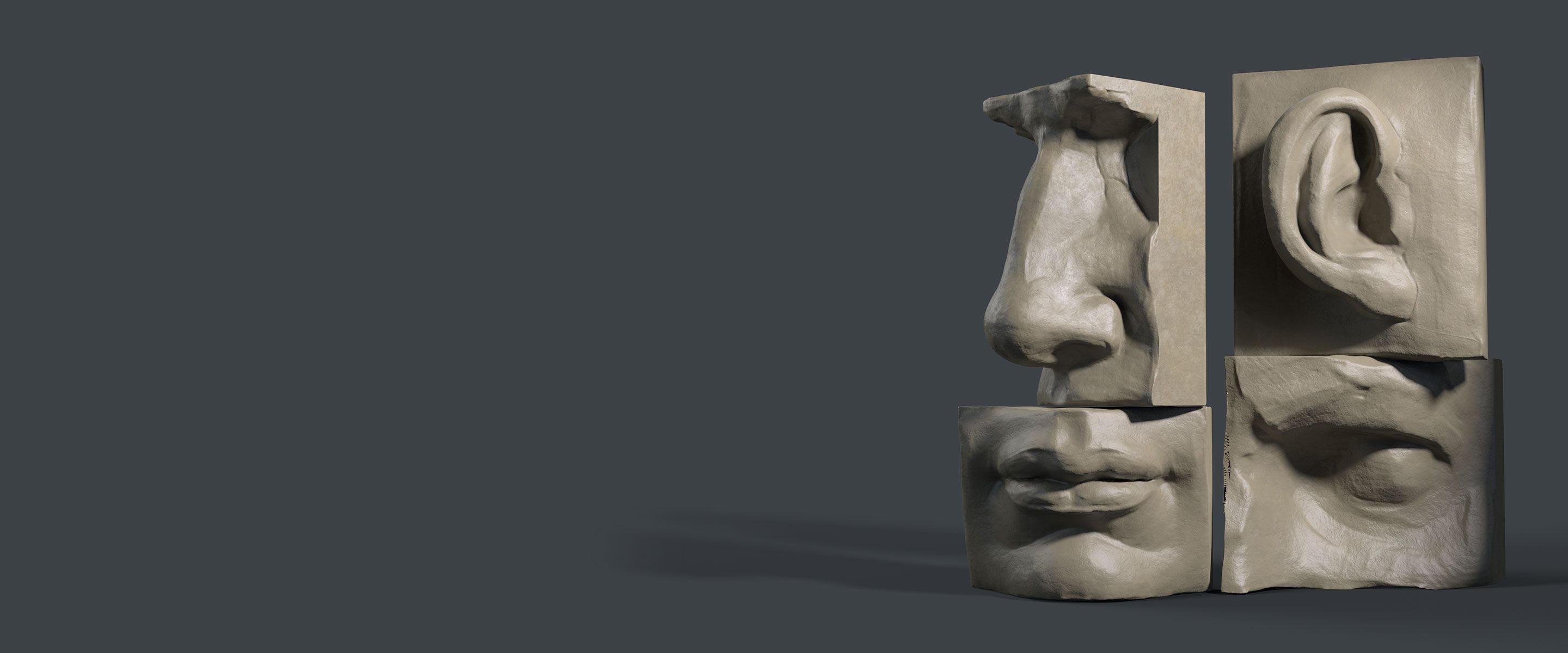 Cast fragments of the eye, nose, mouth, and ear from Michelangelo's David